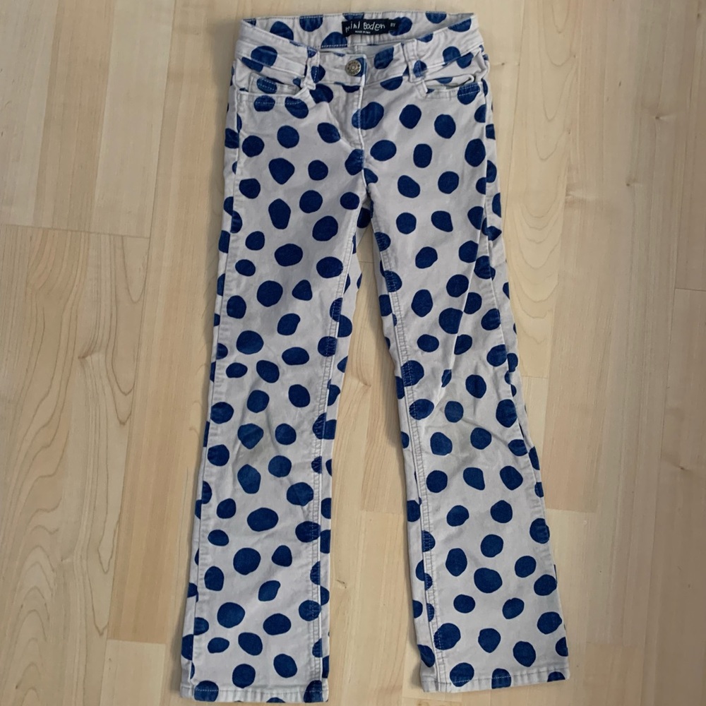Mini Boden Velour Spot Blue Grey Pants 8 LN